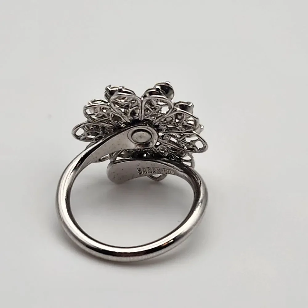 Vintage Sarah Coventry Silver Tone Layered Flower Wrap Adjustable Ring